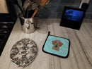 Checkerboard Blue Wirehaired Dachshund Pot Holder Set of 2 Heat Resistant Quilted Hot Pads 7.5 x 7.5 Inch, Insulated Kitchen Trivets for Cooking & Baking