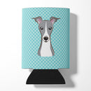 Checkerboard Blue Italian Greyhound Can or Bottle Hugger Cooler Sleeve for Standard 12 oz Cans, Insulated Foam Beer & Soda Can Hugger Reusable