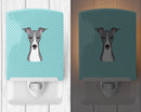 Checkerboard Blue Italian Greyhound Ceramic Night Light Compact, UL-Certified, Ideal for Bedroom, Bathroom, Nursery, Hallway, Kitchen, 6x4x3, Multicolor