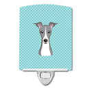 Checkerboard Blue Italian Greyhound Ceramic Night Light Compact, UL-Certified, Ideal for Bedroom, Bathroom, Nursery, Hallway, Kitchen, 6x4x3, Multicolor