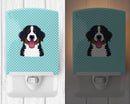Checkerboard Blue Bernese Mountain Dog Ceramic Night Light Compact, UL-Certified, Ideal for Bedroom, Bathroom, Nursery, Hallway, Kitchen, 6x4x3, Multicolor