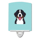 Checkerboard Blue Bernese Mountain Dog Ceramic Night Light Compact, UL-Certified, Ideal for Bedroom, Bathroom, Nursery, Hallway, Kitchen, 6x4x3, Multicolor