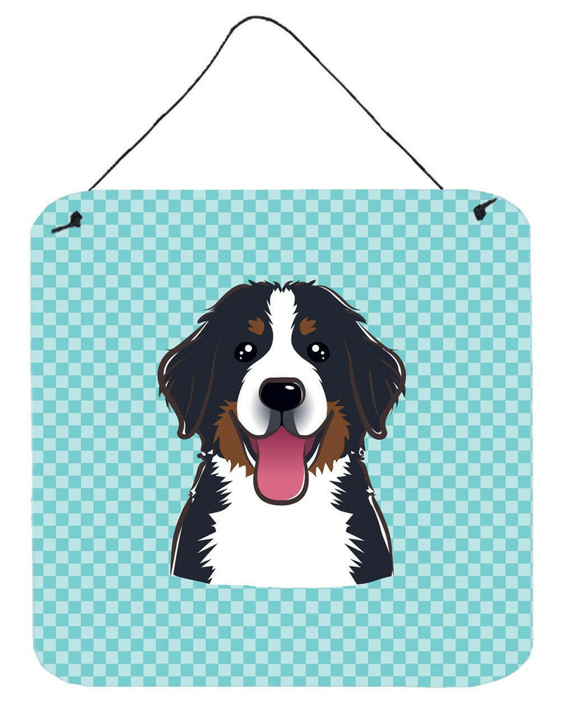 Checkerboard Blue Bernese Mountain Dog Wall or Door Hanging Prints BB1175DS66