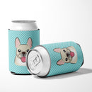 Checkerboard Blue French Bulldog Can or Bottle Hugger Cooler Sleeve for Standard 12 oz Cans, Insulated Foam Beer & Soda Can Hugger Reusable