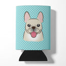 Checkerboard Blue French Bulldog Can or Bottle Hugger Cooler Sleeve for Standard 12 oz Cans, Insulated Foam Beer & Soda Can Hugger Reusable