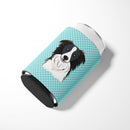Checkerboard Blue Border Collie Can or Bottle Hugger Cooler Sleeve for Standard 12 oz Cans, Insulated Foam Beer & Soda Can Hugger Reusable