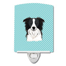 Checkerboard Blue Border Collie Ceramic Night Light Compact, UL-Certified, Ideal for Bedroom, Bathroom, Nursery, Hallway, Kitchen, 6x4x3, Multicolor