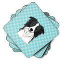 Checkerboard Blue Border Collie Foam Coasters Set of 4 Cup Coasters for Indoor Outdoor, Tabletop Protection, Anti Slip, Mouse pad Material