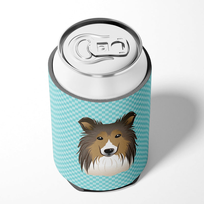 Checkerboard Blue Sheltie Can or Bottle Hugger BB1180CC