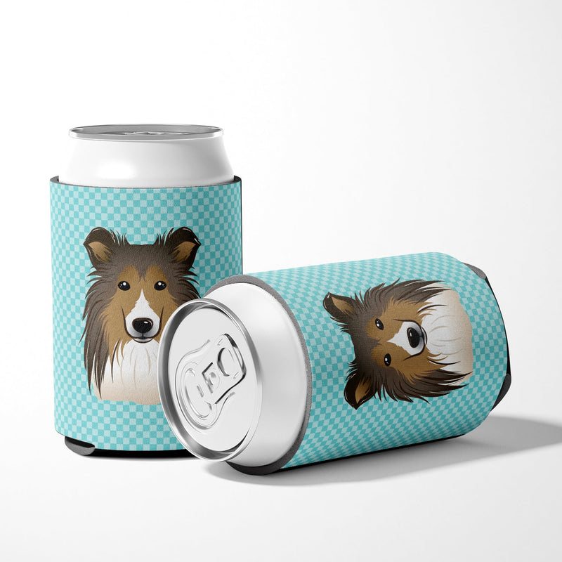 Checkerboard Blue Sheltie Can or Bottle Hugger BB1180CC