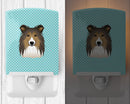 Checkerboard Blue Sheltie Ceramic Night Light Compact, UL-Certified, Ideal for Bedroom, Bathroom, Nursery, Hallway, Kitchen, 6x4x3, Multicolor