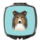 Checkerboard Blue Sheltie Compact Mirror Decorative Travel Makeup Mirror for Women Girls Gifts Pocket Makeup Mirror Folding Handheld