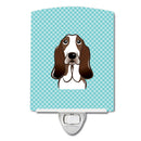 Checkerboard Blue Basset Hound Ceramic Night Light Compact, UL-Certified, Ideal for Bedroom, Bathroom, Nursery, Hallway, Kitchen, 6x4x3, Multicolor