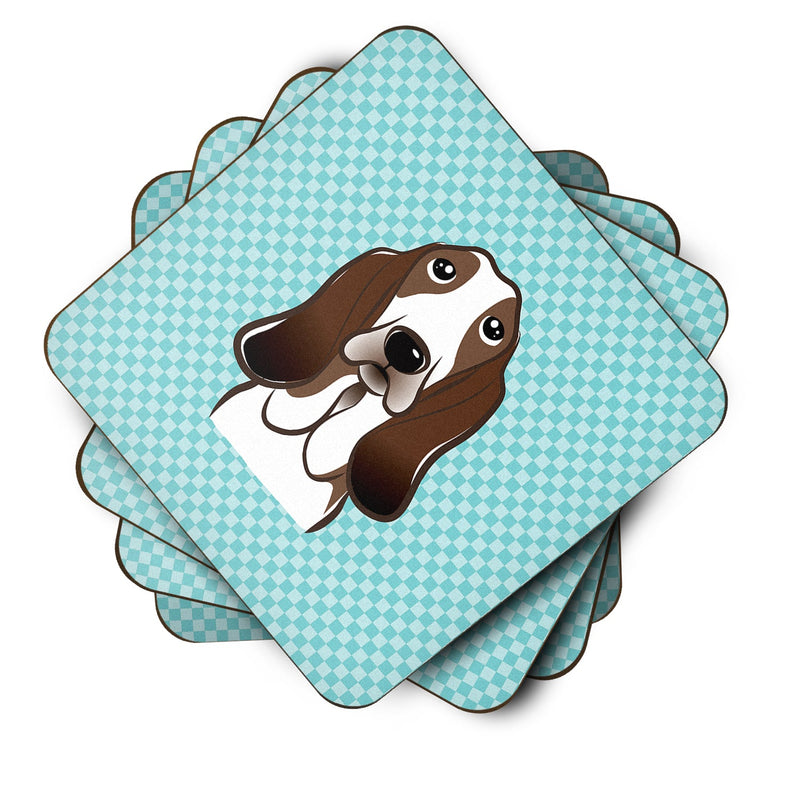 Set of 4 Checkerboard Blue Basset Hound Foam Coasters BB1181FC