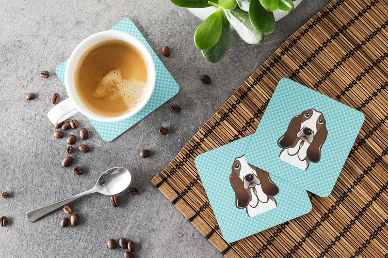 Set of 4 Checkerboard Blue Basset Hound Foam Coasters BB1181FC