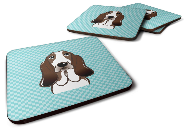 Set of 4 Checkerboard Blue Basset Hound Foam Coasters BB1181FC