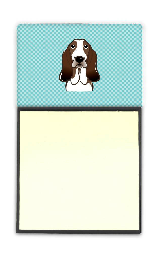 Checkerboard Blue Basset Hound Refiillable Sticky Note Holder or Note Dispenser BB1181SN