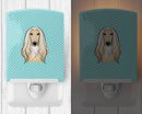 Checkerboard Blue Afghan Hound Ceramic Night Light Compact, UL-Certified, Ideal for Bedroom, Bathroom, Nursery, Hallway, Kitchen, 6x4x3, Multicolor