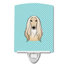 Checkerboard Blue Afghan Hound Ceramic Night Light Compact, UL-Certified, Ideal for Bedroom, Bathroom, Nursery, Hallway, Kitchen, 6x4x3, Multicolor