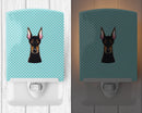 Checkerboard Blue Doberman Ceramic Night Light Compact, UL-Certified, Ideal for Bedroom, Bathroom, Nursery, Hallway, Kitchen, 6x4x3, Multicolor