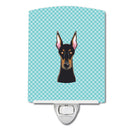 Checkerboard Blue Doberman Ceramic Night Light Compact, UL-Certified, Ideal for Bedroom, Bathroom, Nursery, Hallway, Kitchen, 6x4x3, Multicolor