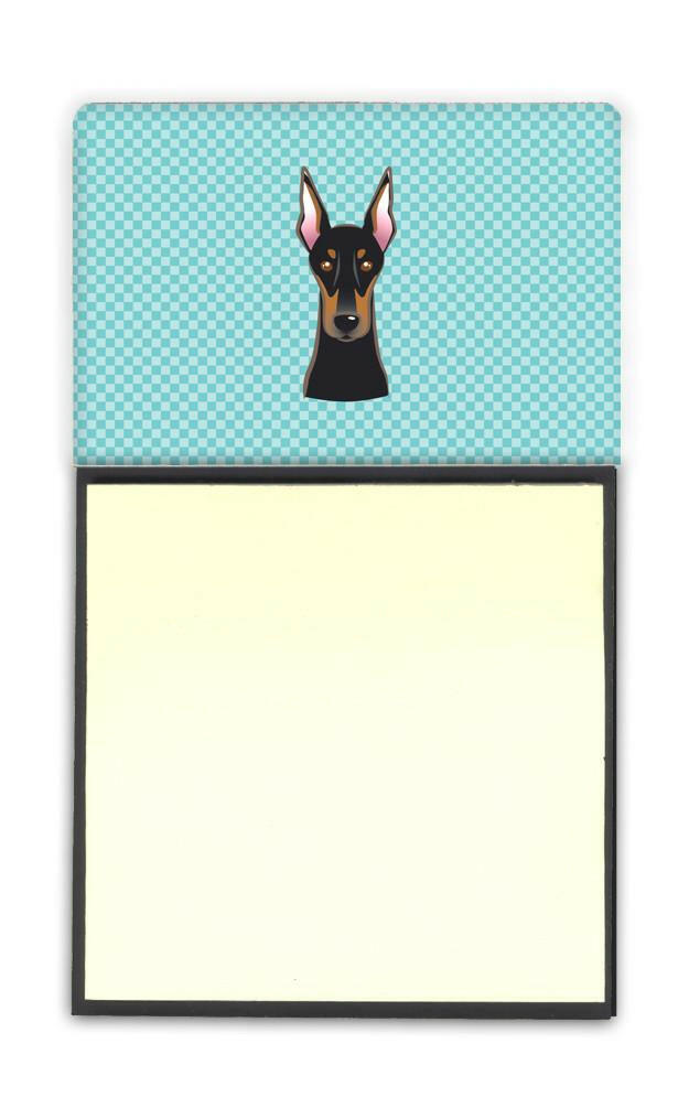 Checkerboard Blue Doberman Refiillable Sticky Note Holder or Note Dispenser BB1183SN