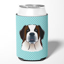 Checkerboard Blue Saint Bernard Can or Bottle Hugger Cooler Sleeve for Standard 12 oz Cans, Insulated Foam Beer & Soda Can Hugger Reusable