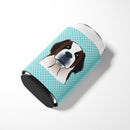 Checkerboard Blue Saint Bernard Can or Bottle Hugger Cooler Sleeve for Standard 12 oz Cans, Insulated Foam Beer & Soda Can Hugger Reusable