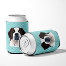 Checkerboard Blue Saint Bernard Can or Bottle Hugger Cooler Sleeve for Standard 12 oz Cans, Insulated Foam Beer & Soda Can Hugger Reusable