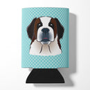 Checkerboard Blue Saint Bernard Can or Bottle Hugger Cooler Sleeve for Standard 12 oz Cans, Insulated Foam Beer & Soda Can Hugger Reusable