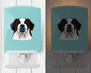 Checkerboard Blue Saint Bernard Ceramic Night Light Compact, UL-Certified, Ideal for Bedroom, Bathroom, Nursery, Hallway, Kitchen, 6x4x3, Multicolor