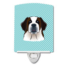 Checkerboard Blue Saint Bernard Ceramic Night Light Compact, UL-Certified, Ideal for Bedroom, Bathroom, Nursery, Hallway, Kitchen, 6x4x3, Multicolor
