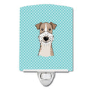 Checkerboard Blue Wire Haired Fox Terrier Ceramic Night Light Compact, UL-Certified, Ideal for Bedroom, Bathroom, Nursery, Hallway, Kitchen, 6x4x3, Multicolor