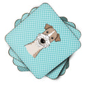 Checkerboard Blue Wire Haired Fox Terrier Foam Coasters Set of 4 Cup Coasters for Indoor Outdoor, Tabletop Protection, Anti Slip, Mouse pad Material