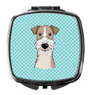 Checkerboard Blue Wire Haired Fox Terrier Compact Mirror Decorative Travel Makeup Mirror for Women Girls Gifts Pocket Makeup Mirror Folding Handheld