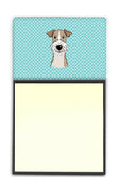 Checkerboard Blue Wire Haired Fox Terrier Watercolor Sticky Note Holder Refillable Dispenser Desk Accessory 3x3 Pad Gift