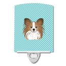 Checkerboard Blue Papillon Ceramic Night Light Compact, UL-Certified, Ideal for Bedroom, Bathroom, Nursery, Hallway, Kitchen, 6x4x3, Multicolor