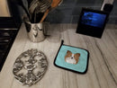 Checkerboard Blue Papillon Pot Holder Set of 2 Heat Resistant Quilted Hot Pads 7.5 x 7.5 Inch, Insulated Kitchen Trivets for Cooking & Baking