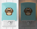 Checkerboard Blue Chocolate Brown Shih Tzu Ceramic Night Light Compact, UL-Certified, Ideal for Bedroom, Bathroom, Nursery, Hallway, Kitchen, 6x4x3, Multicolor