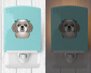 Checkerboard Blue Gray Silver Shih Tzu Ceramic Night Light Compact, UL-Certified, Ideal for Bedroom, Bathroom, Nursery, Hallway, Kitchen, 6x4x3, Multicolor