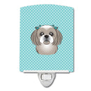 Checkerboard Blue Gray Silver Shih Tzu Ceramic Night Light Compact, UL-Certified, Ideal for Bedroom, Bathroom, Nursery, Hallway, Kitchen, 6x4x3, Multicolor