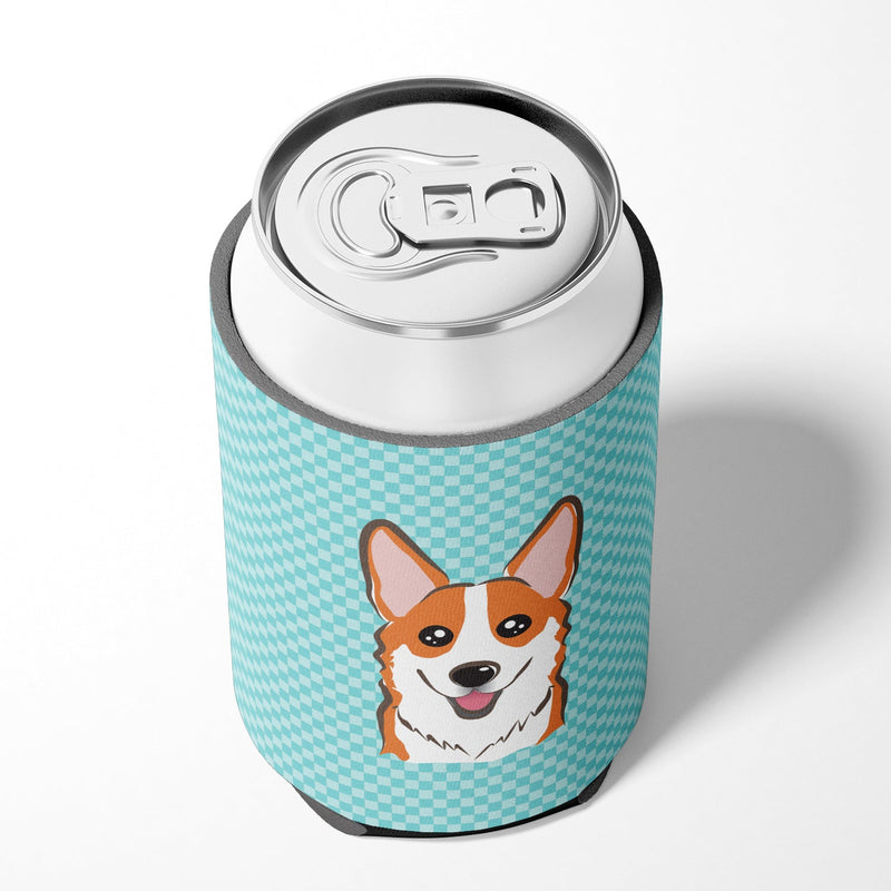 Checkerboard Blue Corgi Can or Bottle Hugger BB1192CC