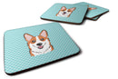 Checkerboard Blue Corgi Foam Coasters Set of 4 Cup Coasters for Indoor Outdoor, Tabletop Protection, Anti Slip, Mouse pad Material