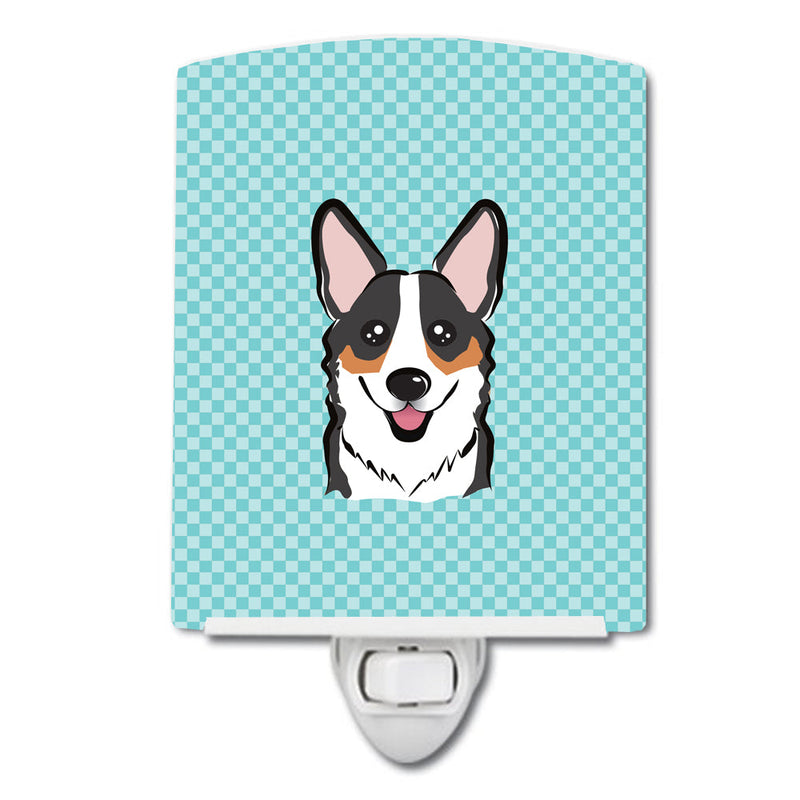 Checkerboard Blue Corgi Ceramic Night Light BB1193CNL