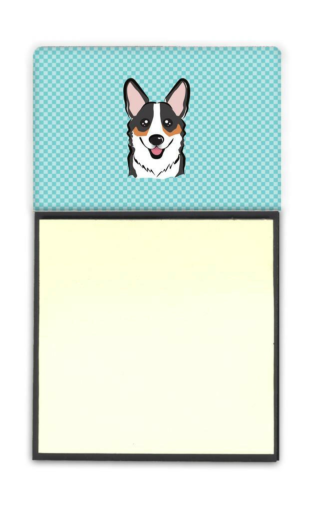 Checkerboard Blue Corgi Refiillable Sticky Note Holder or Note Dispenser BB1193SN