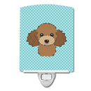 Checkerboard Blue Chocolate Brown Poodle Ceramic Night Light Compact, UL-Certified, Ideal for Bedroom, Bathroom, Nursery, Hallway, Kitchen, 6x4x3, Multicolor