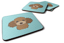 Checkerboard Blue Chocolate Brown Poodle Foam Coasters Set of 4 Cup Coasters for Indoor Outdoor, Tabletop Protection, Anti Slip, Mouse pad Material