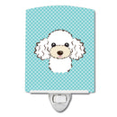 Checkerboard Blue White Poodle Ceramic Night Light Compact, UL-Certified, Ideal for Bedroom, Bathroom, Nursery, Hallway, Kitchen, 6x4x3, Multicolor