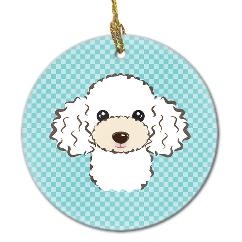 Checkerboard Blue White Poodle Ceramic Ornament BB1195CO1