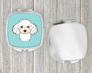 Checkerboard Blue White Poodle Compact Mirror Decorative Travel Makeup Mirror for Women Girls Gifts Pocket Makeup Mirror Folding Handheld